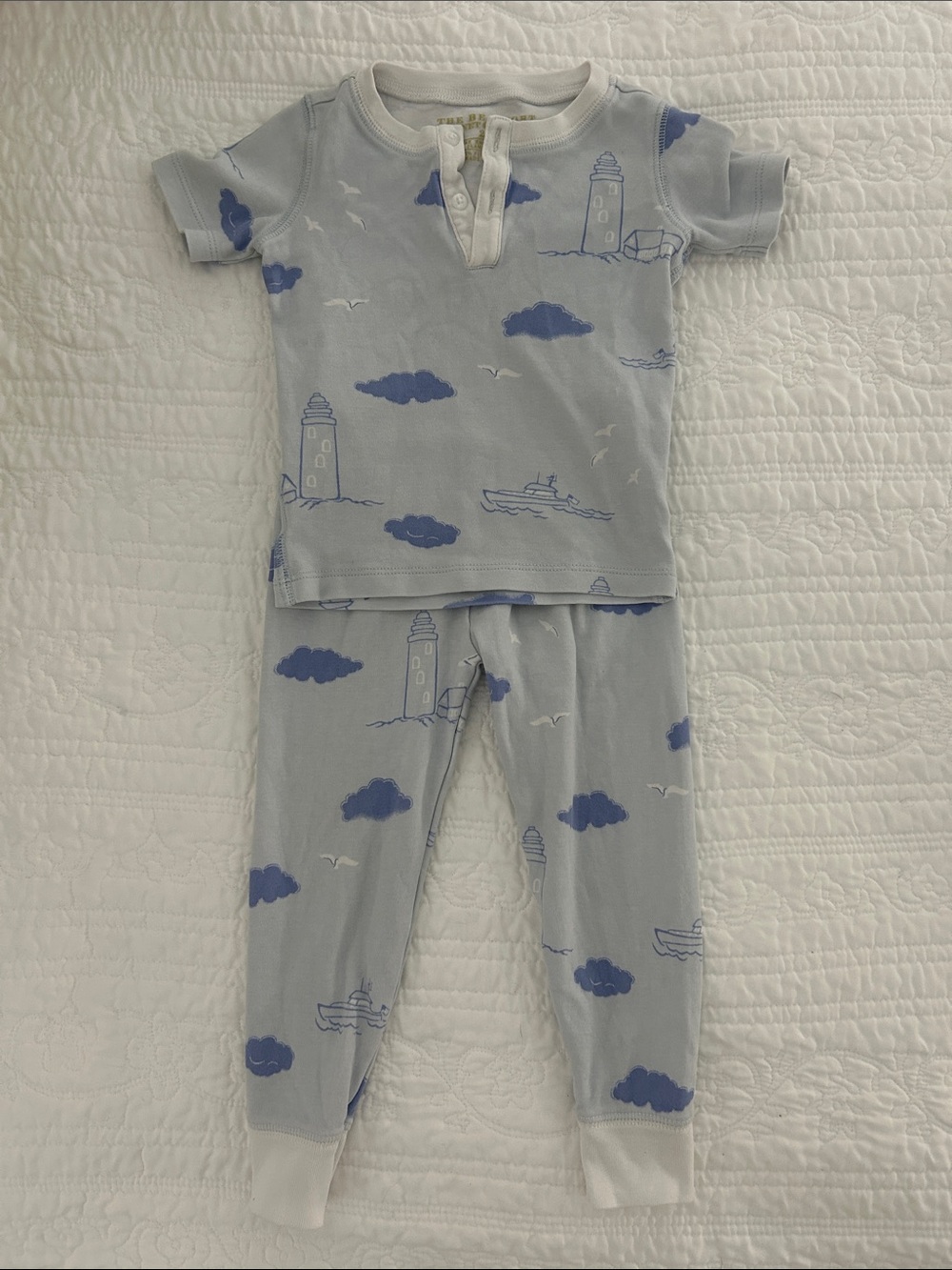 The Beaufort Bonnet Company Light Blue Lighthouse Print Pajama Set